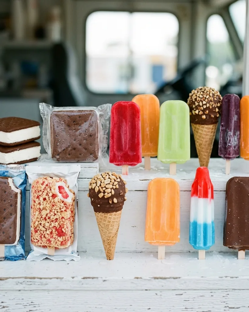 Detail view of the classic ice cream truck menu, item by item