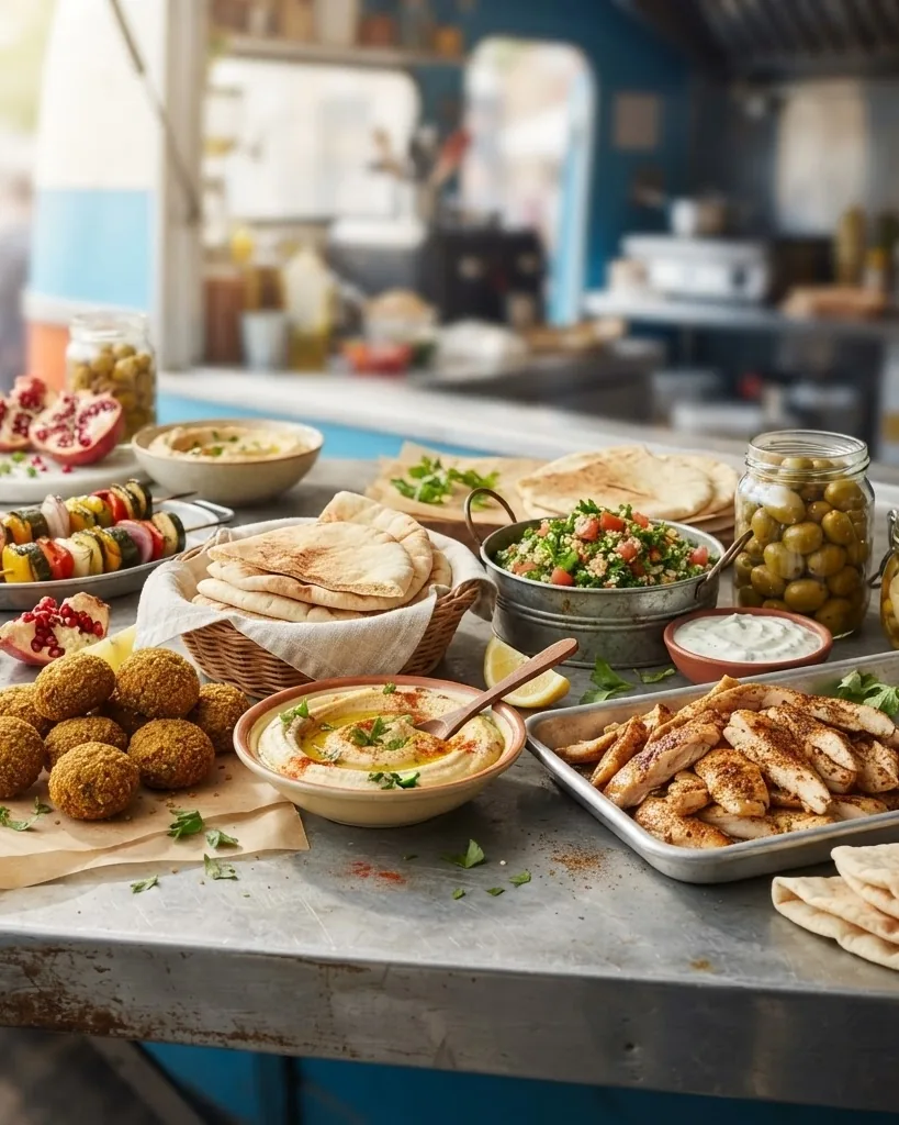 Close-up illustrating what a Mediterranean food truck actually sells