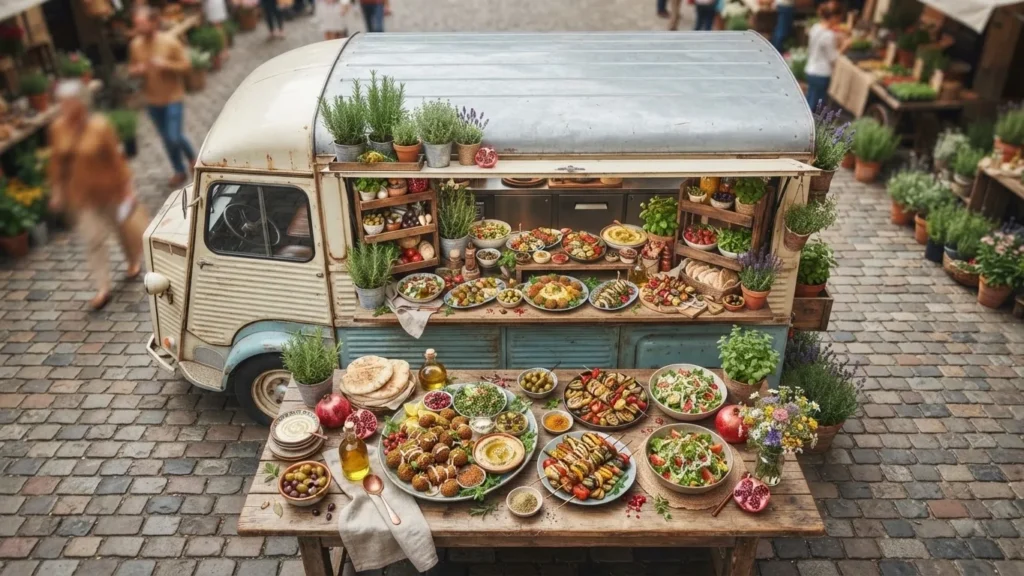 Editorial photo of mediterranean food truck