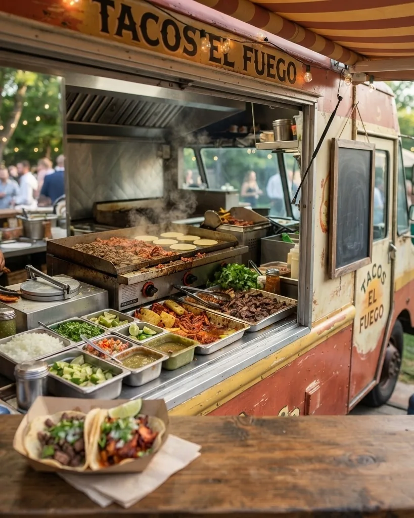 Close-up illustrating what a party taco truck actually is versus a cart, bar, or drop-off
